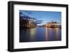 Container Vessel at Terminal in Harbor in the Evening-schulzhattingen-Framed Photographic Print