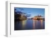 Container Vessel at Terminal in Harbor in the Evening-schulzhattingen-Framed Photographic Print