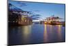 Container Vessel at Terminal in Harbor in the Evening-schulzhattingen-Mounted Photographic Print