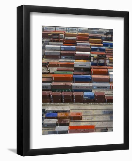 Containers in Container Terminal, Hong Kong, China-Tim Hall-Framed Photographic Print