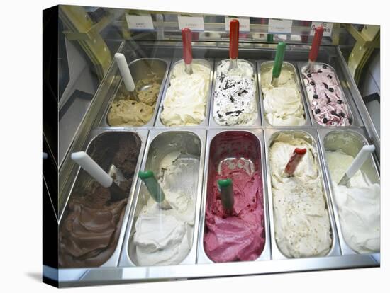 Containers of Gelato Displayed in Freezer-null-Stretched Canvas