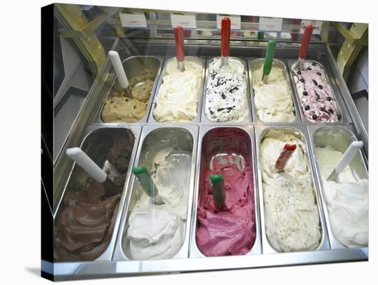 Containers of Gelato Displayed in Freezer-null-Stretched Canvas