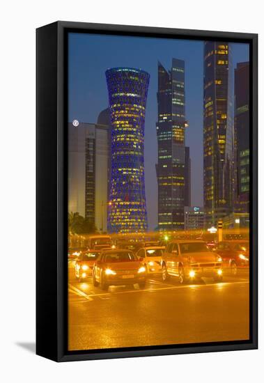 Contemporary Architecture and Traffic at Dusk in the City Centre, Doha, Qatar, Middle East-Frank Fell-Framed Stretched Canvas