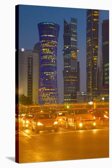 Contemporary Architecture and Traffic at Dusk in the City Centre, Doha, Qatar, Middle East-Frank Fell-Stretched Canvas