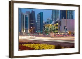 Contemporary Architecture and Traffic at Dusk in the City Centre, Doha, Qatar, Middle East-Frank Fell-Framed Photographic Print