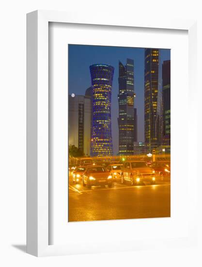 Contemporary Architecture and Traffic at Dusk in the City Centre, Doha, Qatar, Middle East-Frank Fell-Framed Photographic Print