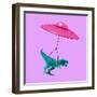 Contemporary Art Collage, Modern Design. Modern Express Delivery. Pink Flying Saucer Delivering Toy-master1305-Framed Photographic Print