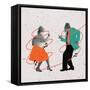 Contemporary Art Collage of Dancing Elder Man and Woman in Retro Styled Clothes Isolated over Light-master1305-Framed Stretched Canvas