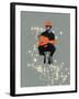 Contemporary Art Collage. Retro Style. Young Man, Fashionable Hipster Playing Guitar Isolated over-master1305-Framed Photographic Print