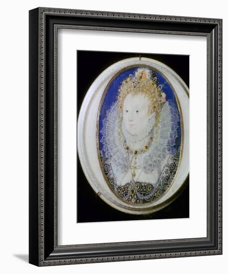 Contemporary miniature portrait of Elizabeth I of England. Artist: Nicholas Hilliard-Nicholas Hilliard-Framed Giclee Print