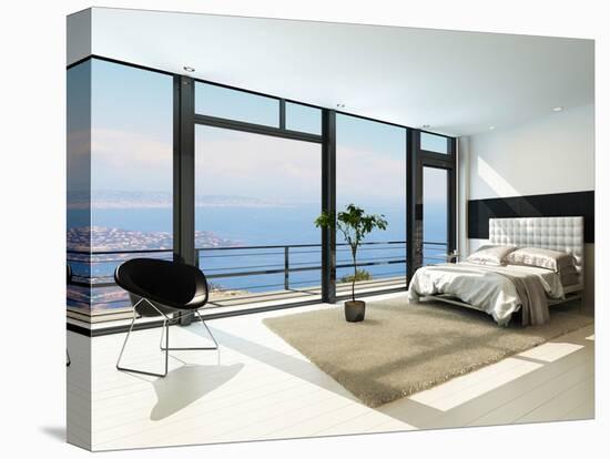 Contemporary Modern Sunny Bedroom Interior with Huge Windows-PlusONE-Stretched Canvas