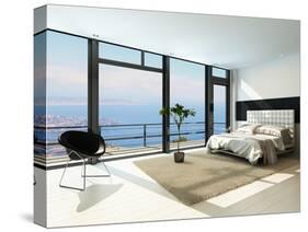 Contemporary Modern Sunny Bedroom Interior with Huge Windows-PlusONE-Stretched Canvas