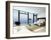 Contemporary Modern Sunny Bedroom Interior with Huge Windows-PlusONE-Framed Photographic Print