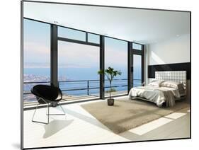Contemporary Modern Sunny Bedroom Interior with Huge Windows-PlusONE-Mounted Photographic Print