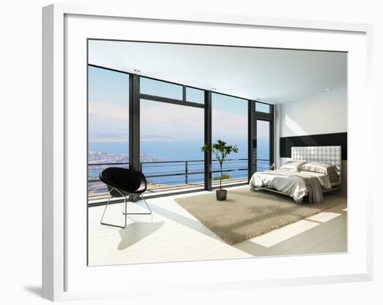 Contemporary Modern Sunny Bedroom Interior with Huge Windows-PlusONE-Framed Photographic Print