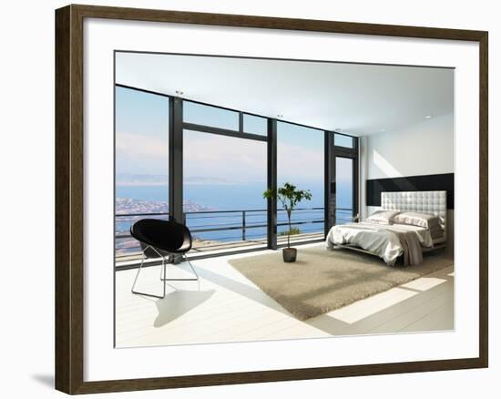 Contemporary Modern Sunny Bedroom Interior with Huge Windows-PlusONE-Framed Photographic Print