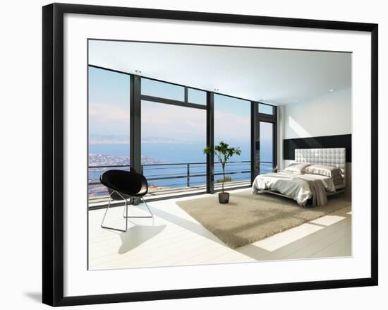 Contemporary Modern Sunny Bedroom Interior with Huge Windows-PlusONE-Framed Photographic Print