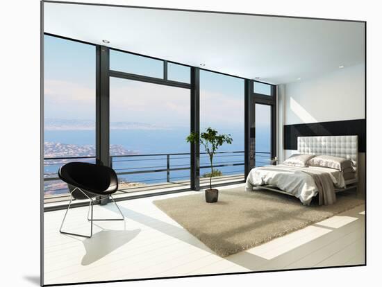 Contemporary Modern Sunny Bedroom Interior with Huge Windows-PlusONE-Mounted Photographic Print