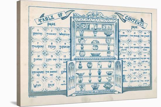 Contents Page, Based around an Open China Cabinet with Blue and White Tiles on Either Side-null-Stretched Canvas