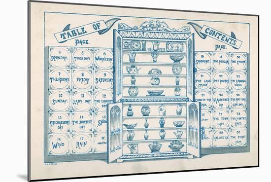 Contents Page, Based around an Open China Cabinet with Blue and White Tiles on Either Side-null-Mounted Art Print