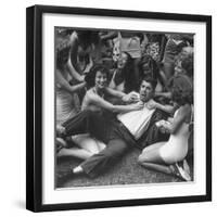 Contest Judge Ken Murray Being Wrestled to the Ground by Contestants in Beauty Pageant-Peter Stackpole-Framed Photographic Print