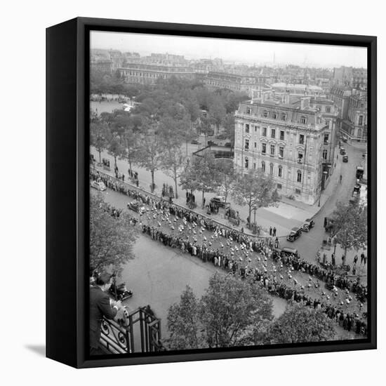 Contestants in the 1948 Tour De France Parade up the Champs Elysees-null-Framed Stretched Canvas