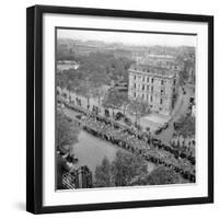 Contestants in the 1948 Tour De France Parade up the Champs Elysees-null-Framed Premium Photographic Print