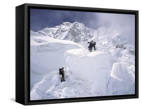 Contimplating the Route, Khumbu Ice Fall-Michael Brown-Framed Stretched Canvas