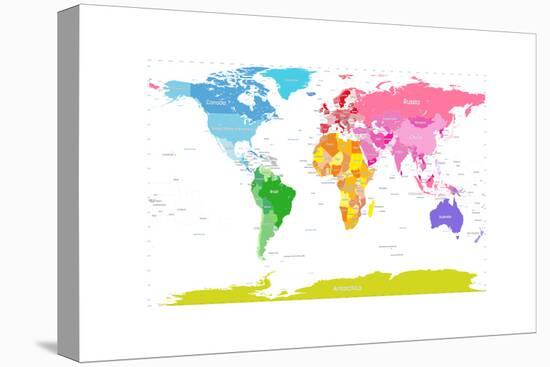 Continents World Map-Michael Tompsett-Stretched Canvas