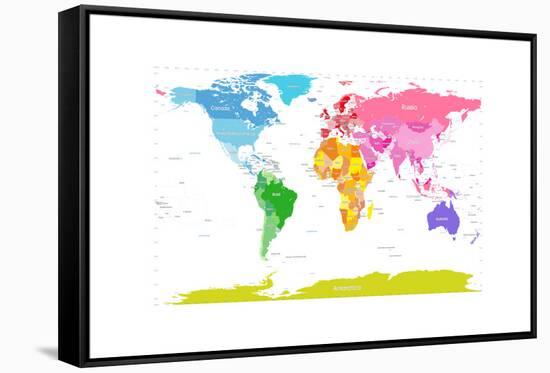 Continents World Map-Michael Tompsett-Framed Stretched Canvas