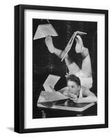 Contortionist Assembling a Dymaxion Map-Wallace Kirkland-Framed Photographic Print