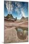 Contrail, Pool reflection and sandstone landscape, Vermillion Cliffs, White Pocket wilderness, Bure-Howie Garber-Mounted Photographic Print