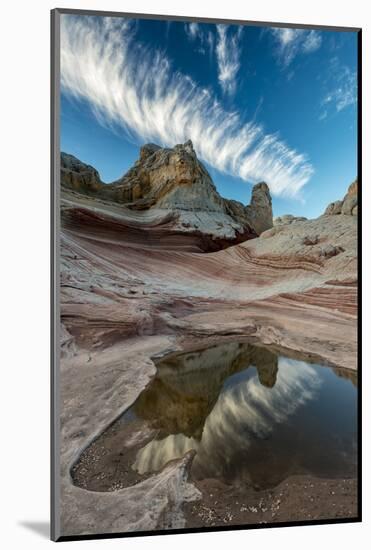 Contrail, Pool Reflection and Sandstone Landscape, Vermillion Cliffs, White Pockets Wilderness, Bur-Howie Garber-Mounted Photographic Print