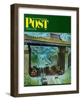 "Convertibles Take Cover in Rain," Saturday Evening Post Cover, September 15, 1962-John Falter-Framed Giclee Print