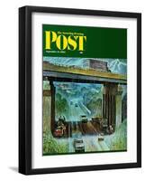 "Convertibles Take Cover in Rain," Saturday Evening Post Cover, September 15, 1962-John Falter-Framed Giclee Print