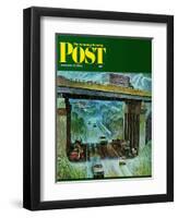 "Convertibles Take Cover in Rain," Saturday Evening Post Cover, September 15, 1962-John Falter-Framed Giclee Print