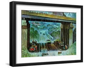 "Convertibles Take Cover in Rain," September 15, 1962-John Falter-Framed Giclee Print