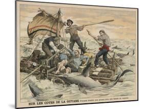 Convicted Robber Eddie Guerin Escaping from Devil's Island with Fellow-Cons Meets Sharks off Guyana-null-Mounted Art Print