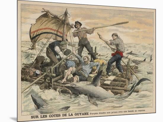 Convicted Robber Eddie Guerin Escaping from Devil's Island with Fellow-Cons Meets Sharks off Guyana-null-Mounted Art Print