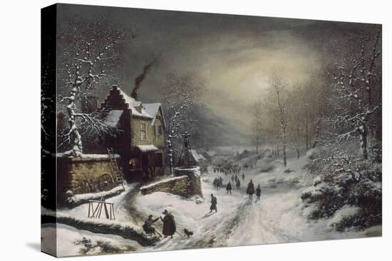 Convoi militaire - effet de neige et de soleil-Louis Claude Mallebranche-Stretched Canvas