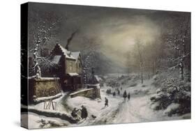 Convoi militaire - effet de neige et de soleil-Louis Claude Mallebranche-Stretched Canvas