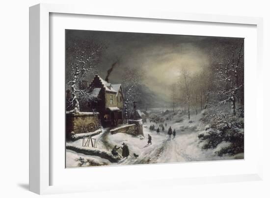 Convoi militaire - effet de neige et de soleil-Louis Claude Mallebranche-Framed Giclee Print