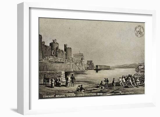 Conway Bridge under Construction, 1848-null-Framed Giclee Print