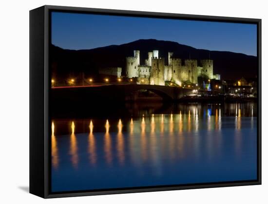 Conwy Castle and Town at Dusk, Conwy, Wales, United Kingdom, Europe-John Woodworth-Framed Stretched Canvas