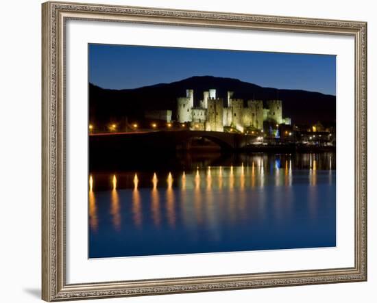 Conwy Castle and Town at Dusk, Conwy, Wales, United Kingdom, Europe-John Woodworth-Framed Photographic Print