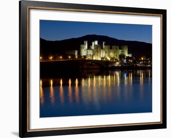 Conwy Castle and Town at Dusk, Conwy, Wales, United Kingdom, Europe-John Woodworth-Framed Photographic Print