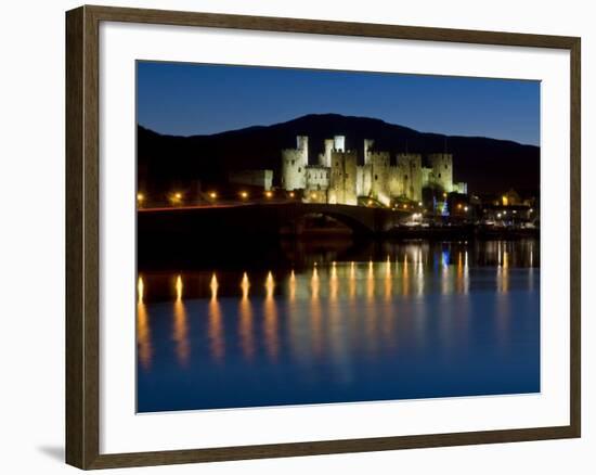 Conwy Castle and Town at Dusk, Conwy, Wales, United Kingdom, Europe-John Woodworth-Framed Photographic Print