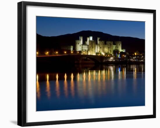 Conwy Castle and Town at Dusk, Conwy, Wales, United Kingdom, Europe-John Woodworth-Framed Photographic Print