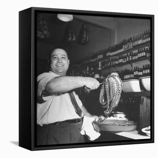 Cook in the Napoli Restaurant Holding up an Octopus, a Delicacy in Argentina-Thomas D^ Mcavoy-Framed Stretched Canvas
