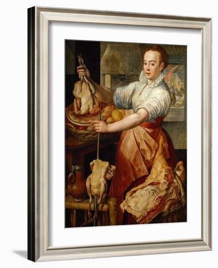 Cook with chicken (1574)-Joachim Bueckelaer-Framed Giclee Print